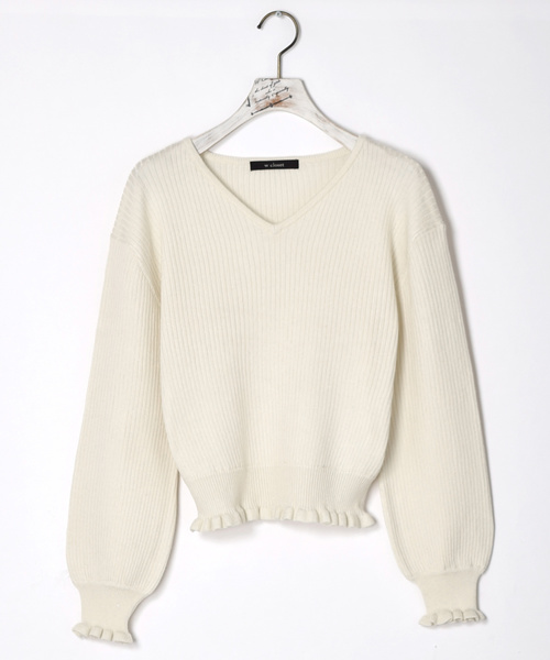 w closet（ダブルクローゼット）の「ワイドリブVネックプルオーバー（ニット/セーター・レディース・ピンク/ホワイト×ブラック/ブラック/ブルー系その他/キナリ・FREE）」の22枚目の写真