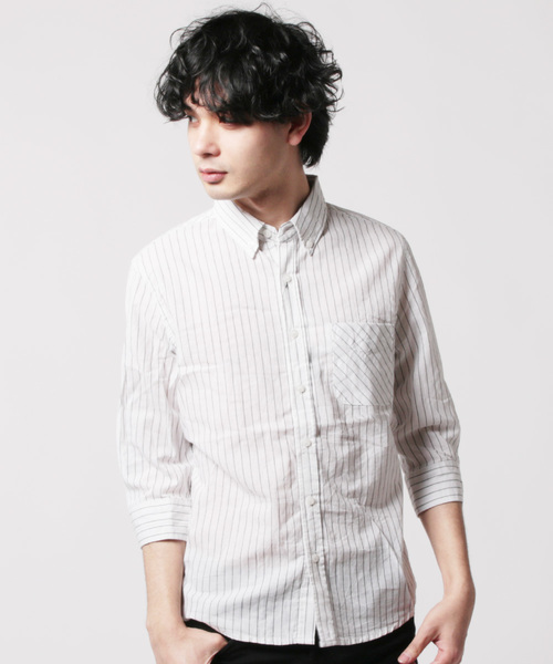 THE CASUAL（カジュアル）の「30S高密度ブロード7分袖シャツ（シャツ/ブラウス・メンズ・ホワイト/ネイビー/カーキ/ピンク/ホワイト系その他/ブルー系その他/ホワイト系その他2/ブルー系その他3/ブラック/グレー/サックスブルー/ブルー/ブラック系その他/ワイン/ブルー系その他2/テラコッタ・M/L/XL/S）」の3枚目の写真