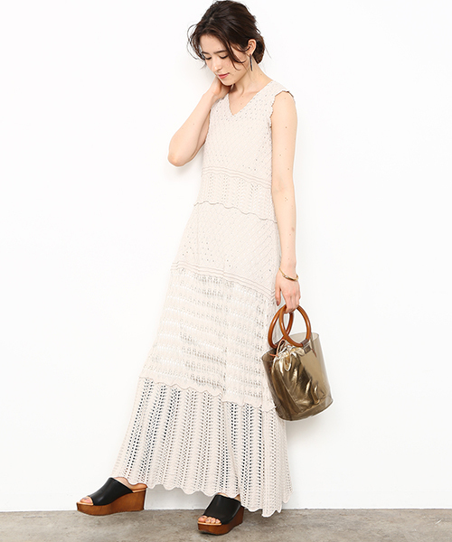 Adam Et Rope アダムエロペ の レース編みニットワンピース キャミ付き ワンピース Wear