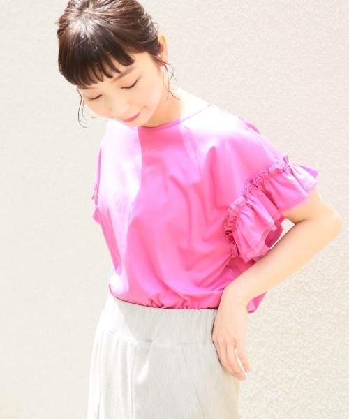 LOWRYS FARM(ローリーズファーム)の「ソデフリルユルT 793666(Tシャツ/カットソー)」|パープル
