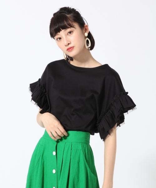 LOWRYS FARM（ローリーズファーム）の「ソデフリルユルＴ　793666（Tシャツ/カットソー・レディース・オフホワイト/ブラック/ブラウン/パープル・MEDIUM/LARGE）」の3枚目の写真