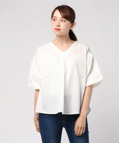 KOBE LETTUCE（コウベレタス）の「Vネックバルーン袖ブラウス＊レディース/トップス[C3354]神戸レタス（シャツ/ブラウス・レディース・ネイビー/オフホワイト/イエロー/グリーン/ストライプ・FREE）」の11枚目の写真