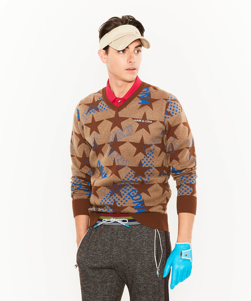 MARK & LONA(マークアンドロナ)の「Comic Star V Pullover(ニット/セーター・メンズ・ベージュ/ネイビー/ホワイト・48/50/46/52)」の1枚目の写真