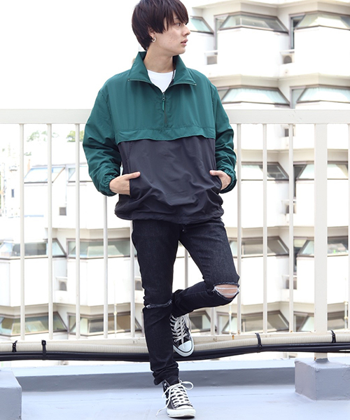 エーグル ナイロン アノラック ハーフジップ ジャケット マウンテン パーカー AIGLE ハーフジップアノラックジャケット マウンテンパーカー 赤/OW47