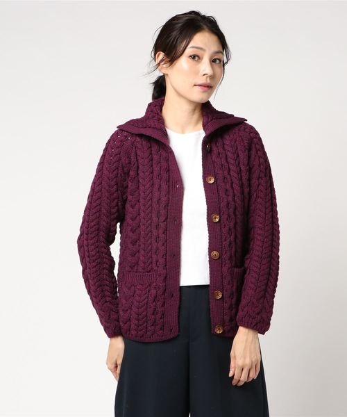 aran WOOLLEN MILLS(アランウーレンミルズ)の「ケーブル編みニットカーディガン(カーディガン/ボレロ・レディース・ホワイト/パープル・SMALL/MEDIUM/X-SMALL/LARGE)」の2枚目の写真