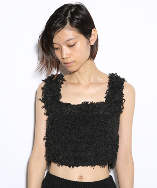 i（アイ）の「フェイクファースクエアタンク（キャミソール・レディース・ブラック/ホワイト/グレー・ﾌﾘ-）」の5枚目の写真