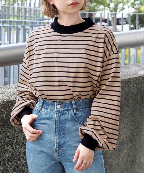 tiptop（ティップトップ）の「【ZOZO限定アイテム】モックネックボリューム袖ロンT（Tシャツ/カットソー・レディース・オフホワイト/ブラック/ベージュ/グレイッシュベージュ/カーキ/A/ブラウン/ダークグレー/アイボリー/スミクロ/グリーン/ダークブルー/ピンク/B/C/キナリ・FREE/SHORT）」の16枚目の写真