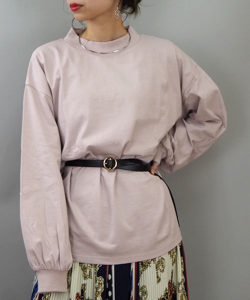 tiptop(ティップトップ)の「モックネックボリューム袖ロンT(Tシャツ/カットソー)」|グレイッシュベージュ