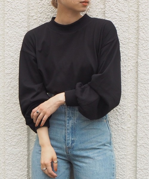 tiptop(ティップトップ)の「モックネックボリューム袖ロンT(Tシャツ/カットソー)」|ブラック