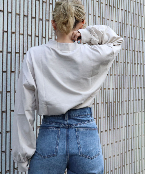 tiptop（ティップトップ）の「【ZOZO限定アイテム】モックネックボリューム袖ロンT（Tシャツ/カットソー・レディース・オフホワイト/ブラック/ベージュ/グレイッシュベージュ/カーキ/A/ブラウン/ダークグレー/アイボリー/スミクロ/グリーン/ダークブルー/ピンク/B/C/キナリ・FREE/SHORT）」の19枚目の写真