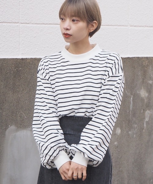 tiptop（ティップトップ）の「【ZOZO限定アイテム】モックネックボリューム袖ロンT（Tシャツ/カットソー・レディース・オフホワイト/ブラック/ベージュ/グレイッシュベージュ/カーキ/A/ブラウン/ダークグレー/アイボリー/スミクロ/グリーン/ダークブルー/ピンク/B/C/キナリ・FREE/SHORT）」の20枚目の写真