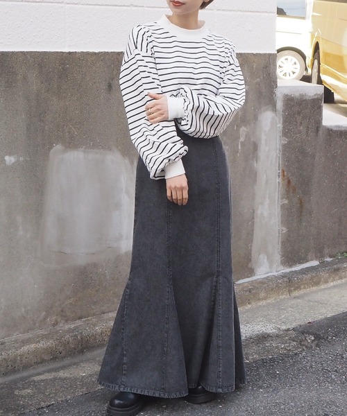 tiptop（ティップトップ）の「【ZOZO限定アイテム】モックネックボリューム袖ロンT（Tシャツ/カットソー・レディース・オフホワイト/ブラック/ベージュ/グレイッシュベージュ/カーキ/A/ブラウン/ダークグレー/アイボリー/スミクロ/グリーン/ダークブルー/ピンク/B/C/キナリ・FREE/SHORT）」の21枚目の写真