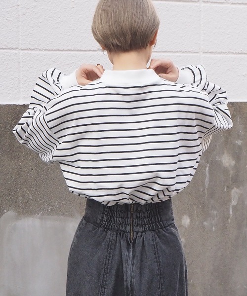 tiptop（ティップトップ）の「【ZOZO限定アイテム】モックネックボリューム袖ロンT（Tシャツ/カットソー・レディース・オフホワイト/ブラック/ベージュ/グレイッシュベージュ/カーキ/A/ブラウン/ダークグレー/アイボリー/スミクロ/グリーン/ダークブルー/ピンク/B/C/キナリ・FREE/SHORT）」の22枚目の写真