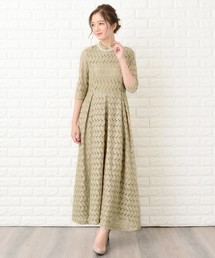 リーフモチーフハイネックロングワンピース・ドレス