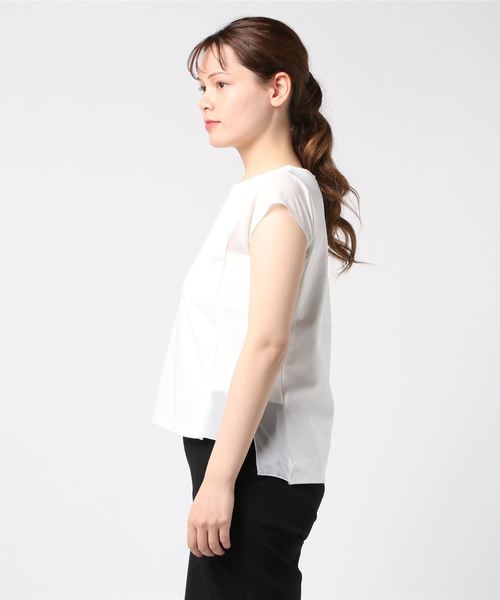 12Twelve Agenda（トゥエルブ　アジェンダ）の「異素材切替フレンチスリーブカットソープルオーバー（Tシャツ/カットソー・レディース・ブラック/ブラウン/オフホワイト/ブルーグリーン・M）」の6枚目の写真