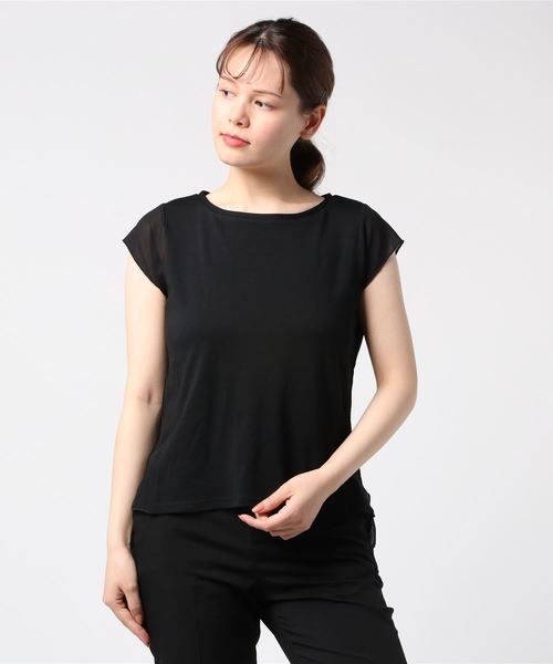 12Twelve Agenda（トゥエルブ　アジェンダ）の「異素材切替フレンチスリーブカットソープルオーバー（Tシャツ/カットソー・レディース・ブラック/ブラウン/オフホワイト/ブルーグリーン・M）」の12枚目の写真