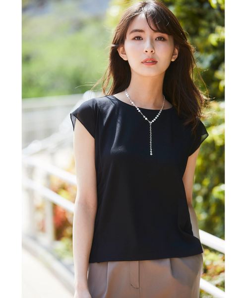 12Twelve Agenda（トゥエルブ　アジェンダ）の「異素材切替フレンチスリーブカットソープルオーバー（Tシャツ/カットソー・レディース・ブラック/ブラウン/オフホワイト/ブルーグリーン・M）」の9枚目の写真