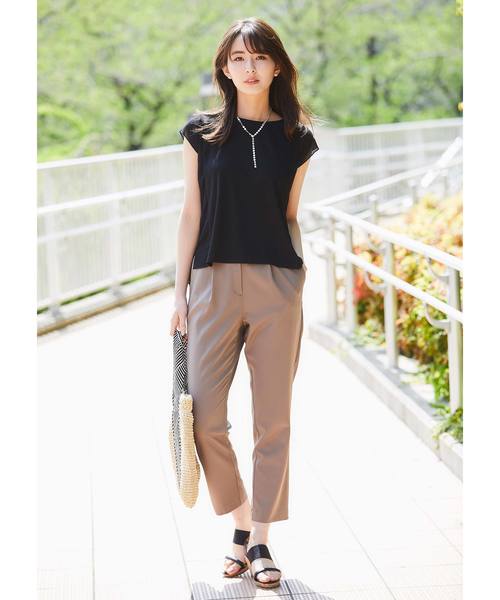 12Twelve Agenda（トゥエルブ　アジェンダ）の「異素材切替フレンチスリーブカットソープルオーバー（Tシャツ/カットソー・レディース・ブラック/ブラウン/オフホワイト/ブルーグリーン・M）」の7枚目の写真
