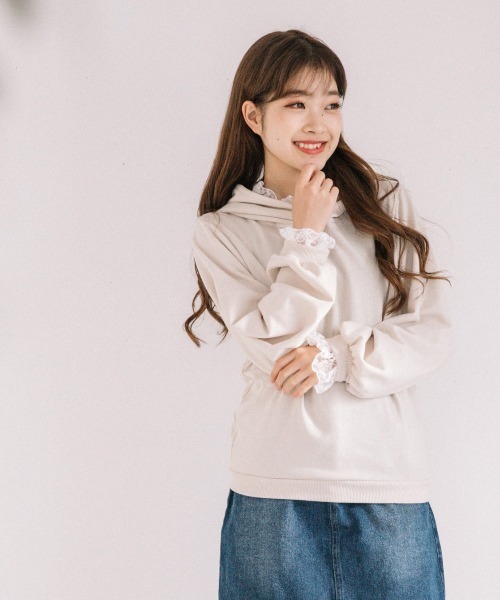 Mysa&Liina(ミーサリーナ)の「ミニ裏毛取外レース付きパーカー(パーカー・レディース・キナリ/ブラック/オフホワイト/ラベンダー/杢グレー・M)」の13枚目の写真