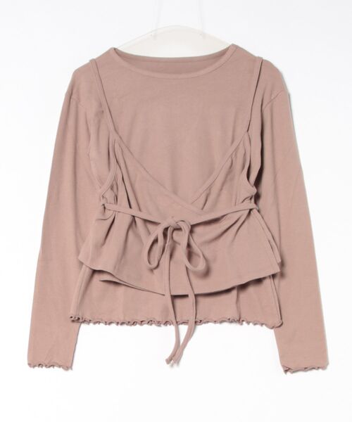 STYLEBLOCK(スタイルブロック)の「起毛フライスレイヤードトップス(Tシャツ/カットソー・レディース・ブラック/ベージュ/ブラウン/アイボリー/キャメル・M)」の4枚目の写真