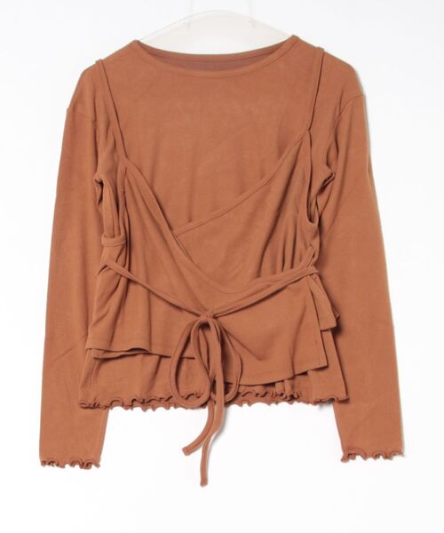 STYLEBLOCK(スタイルブロック)の「起毛フライスレイヤードトップス(Tシャツ/カットソー・レディース・ブラック/ベージュ/ブラウン/アイボリー/キャメル・M)」の5枚目の写真