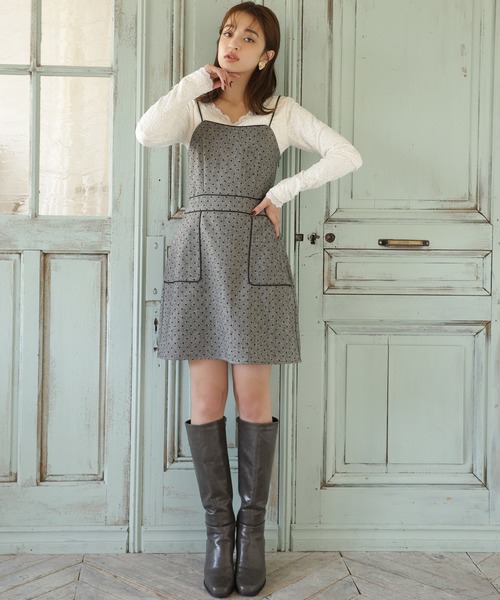 one after another NICE CLAUP(ワンアフターアナザーナイスクラップ)の「パイピングジャンパースカート(ワンピース・レディース・ブラック/アニマル/ドット/チェック・FREE)」の9枚目の写真