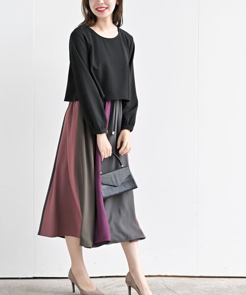 rps（アールピーエス）の「カラフルパッチワークドッキングワンピース（ワンピース・レディース・ブラック/ネイビー/オフホワイト/ダークグリーン/ブラック系その他2/ホワイト系その他2/ボルドー/パープル/ブラック系その他3/ライトグレー/ダークネイビー・M/フリー）」の10枚目の写真