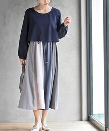 カラフルパッチワークドッキングワンピース