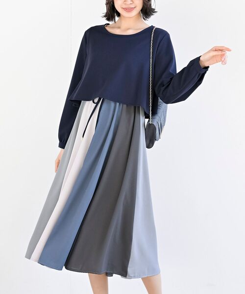 rps（アールピーエス）の「カラフルパッチワークドッキングワンピース（ワンピース・レディース・ブラック/ネイビー/オフホワイト/ダークグリーン/ブラック系その他2/ホワイト系その他2/ボルドー/パープル/ブラック系その他3/ライトグレー/ダークネイビー・M/フリー）」の9枚目の写真