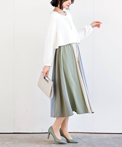 ZUCCa【M】パッチワークドッキングデザインワンピース　ダークグレー　春秋冬 ZUCCa【M】パッチワークドッキングデザインワンピース ダークグレー 春