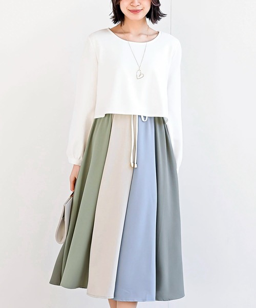 rps（アールピーエス）の「カラフルパッチワークドッキングワンピース（ワンピース・レディース・ブラック/ネイビー/オフホワイト/ダークグリーン/ブラック系その他2/ホワイト系その他2/ボルドー/パープル/ブラック系その他3/ライトグレー/ダークネイビー・M/フリー）」の2枚目の写真