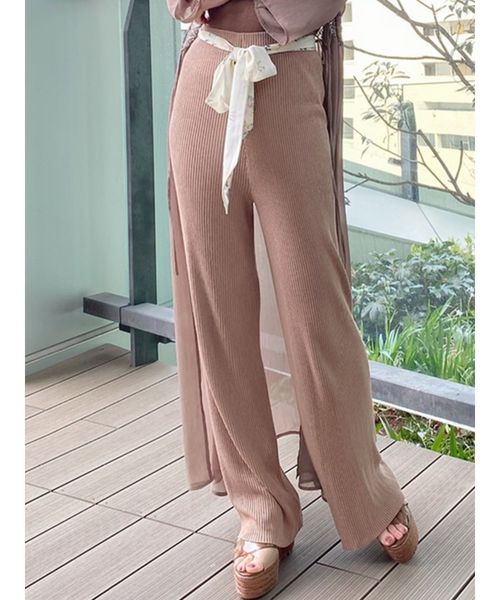 RESEXXY（リゼクシー）の「幾何フラワーベルトニットパンツ（その他パンツ・レディース・ベージュ/モカ/ブラック・FREE）」の2枚目の写真