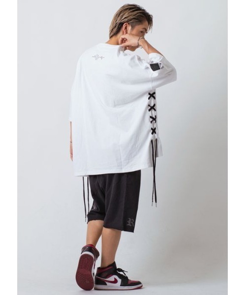 RE730（アールイーセブンサーティー）の「【RE730】レースアップモンスターシルエットTシャツ　スーパービッグシルエット（Tシャツ/カットソー・メンズ・オフホワイト/ブラック/ベージュ・MEDIUM/LARGE）」の11枚目の写真