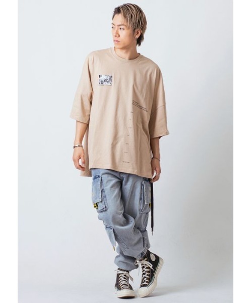 RE730（アールイーセブンサーティー）の「【RE730】レースアップモンスターシルエットTシャツ　スーパービッグシルエット（Tシャツ/カットソー・メンズ・オフホワイト/ブラック/ベージュ・MEDIUM/LARGE）」の17枚目の写真