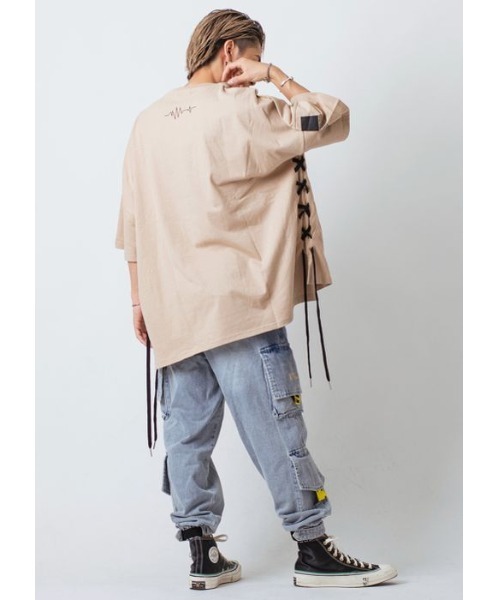 RE730（アールイーセブンサーティー）の「【RE730】レースアップモンスターシルエットTシャツ　スーパービッグシルエット（Tシャツ/カットソー・メンズ・オフホワイト/ブラック/ベージュ・MEDIUM/LARGE）」の20枚目の写真