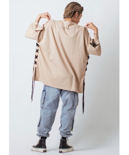 RE730（アールイーセブンサーティー）の「【RE730】レースアップモンスターシルエットTシャツ　スーパービッグシルエット（Tシャツ/カットソー・メンズ・オフホワイト/ブラック/ベージュ・MEDIUM/LARGE）」の15枚目の写真