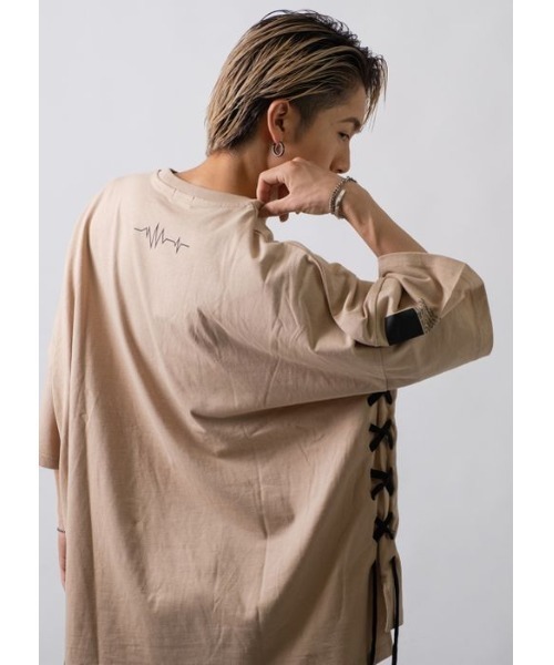 RE730（アールイーセブンサーティー）の「【RE730】レースアップモンスターシルエットTシャツ　スーパービッグシルエット（Tシャツ/カットソー・メンズ・オフホワイト/ブラック/ベージュ・MEDIUM/LARGE）」の10枚目の写真