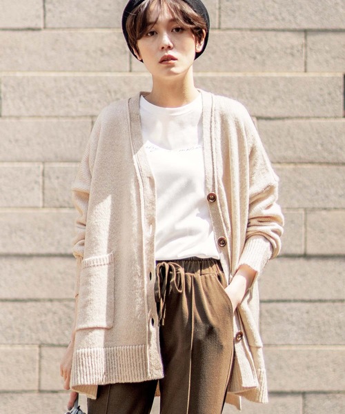 GeeRA(ジーラ)の「ビッグシルエットカーデ(カーディガン/ボレロ・レディース・イエロー/ベージュ/ブラック/グリーン・XX-LARGE/X-LARGE/MEDIUM/LARGE/SMALL)」の3枚目の写真