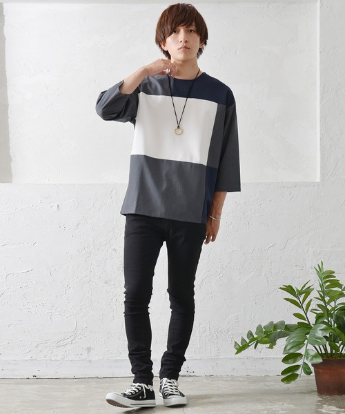 MinoriTY（マイノリティ）の「メンズT/R切替8分袖プルオーバーシャツ（シャツ/ブラウス・メンズ・ベージュ/チャコール/ネイビー・M/L）」の4枚目の写真