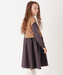 3can4on（サンカンシオン）の「◆【90-140cm】ニットソー＆ネル無地ドッキングワンピース（ワンピース）」