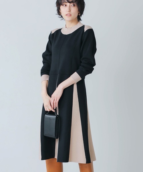 Bou Jeloud（ブージュルード）の「配色切替ニットワンピース（ワンピース・レディース・ブラック/ベージュ・38）」の2枚目の写真
