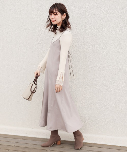 natural couture（ナチュラルクチュール）の「配色ステッチキャミワンピース（ワンピース・レディース・モカ/グレイッシュベージュ/チャコール・FREE）」の8枚目の写真