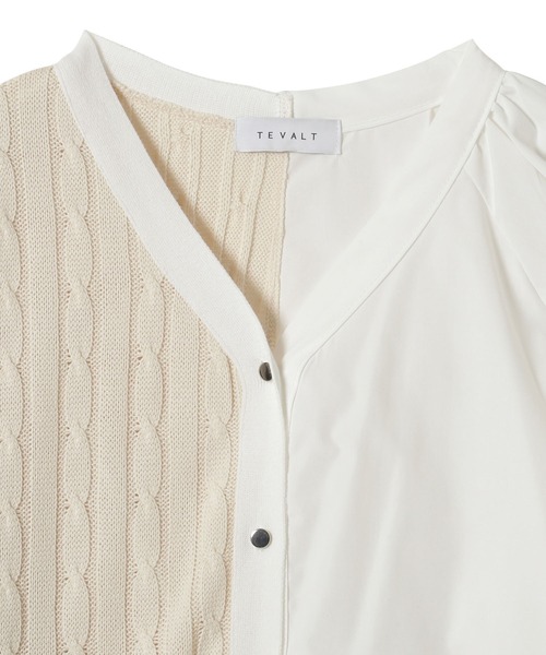 TEVALT（ヴァレット）の「カーディガン×ブラウス　ドッキングトップス（カーディガン/ボレロ・レディース・グリーン/キャメル/アイボリー/ネイビー・38）」の13枚目の写真