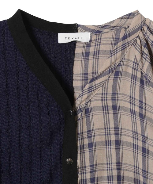 TEVALT（ヴァレット）の「カーディガン×ブラウス　ドッキングトップス（カーディガン/ボレロ・レディース・グリーン/キャメル/アイボリー/ネイビー・38）」の7枚目の写真