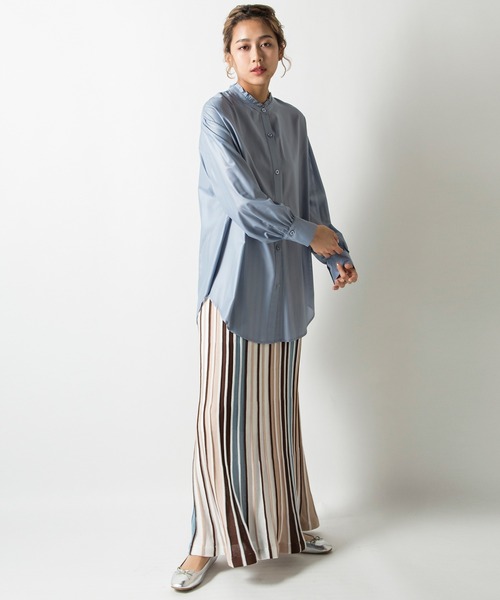 MILLION CARATS(ミリオンカラッツ)の「シャリ感のある糸を使用した配色プリーツマーメイドライン美シルエットスカート(スカート・レディース・ピンク/サックスブルー・FREE)」の12枚目の写真