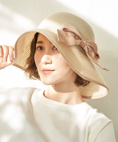 ROPE' PICNIC（ロペピクニック）の「【ウォッシャブル】リボン折りたたみハット（ハット・レディース・ブラック/ベージュ・FREE）」の2枚目の写真