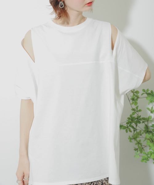 SENSE OF PLACE by URBAN RESEARCH（センスオブプレイスバイアーバンリサーチ）の「スリットスリーブTシャツ（Tシャツ/カットソー・レディース・イエロー/ブラック/オフホワイト・ONE）」の4枚目の写真