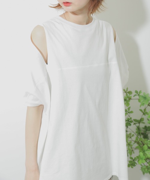 SENSE OF PLACE by URBAN RESEARCH（センスオブプレイスバイアーバンリサーチ）の「スリットスリーブTシャツ（Tシャツ/カットソー・レディース・イエロー/ブラック/オフホワイト・ONE）」の5枚目の写真