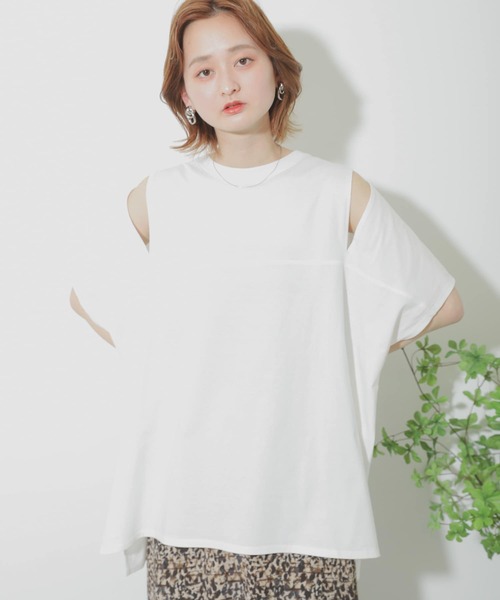 SENSE OF PLACE by URBAN RESEARCH（センスオブプレイスバイアーバンリサーチ）の「スリットスリーブTシャツ（Tシャツ/カットソー・レディース・イエロー/ブラック/オフホワイト・ONE）」の6枚目の写真