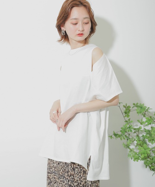 SENSE OF PLACE by URBAN RESEARCH（センスオブプレイスバイアーバンリサーチ）の「スリットスリーブTシャツ（Tシャツ/カットソー・レディース・イエロー/ブラック/オフホワイト・ONE）」の7枚目の写真